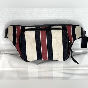 Coach Striped Canvas Belt Bag in Navy, Cream & Red